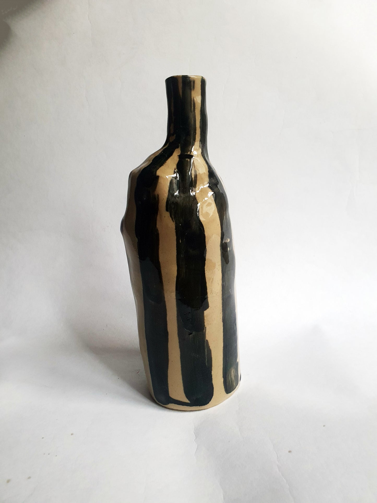 Vase Bouteille rayures beige et noir
