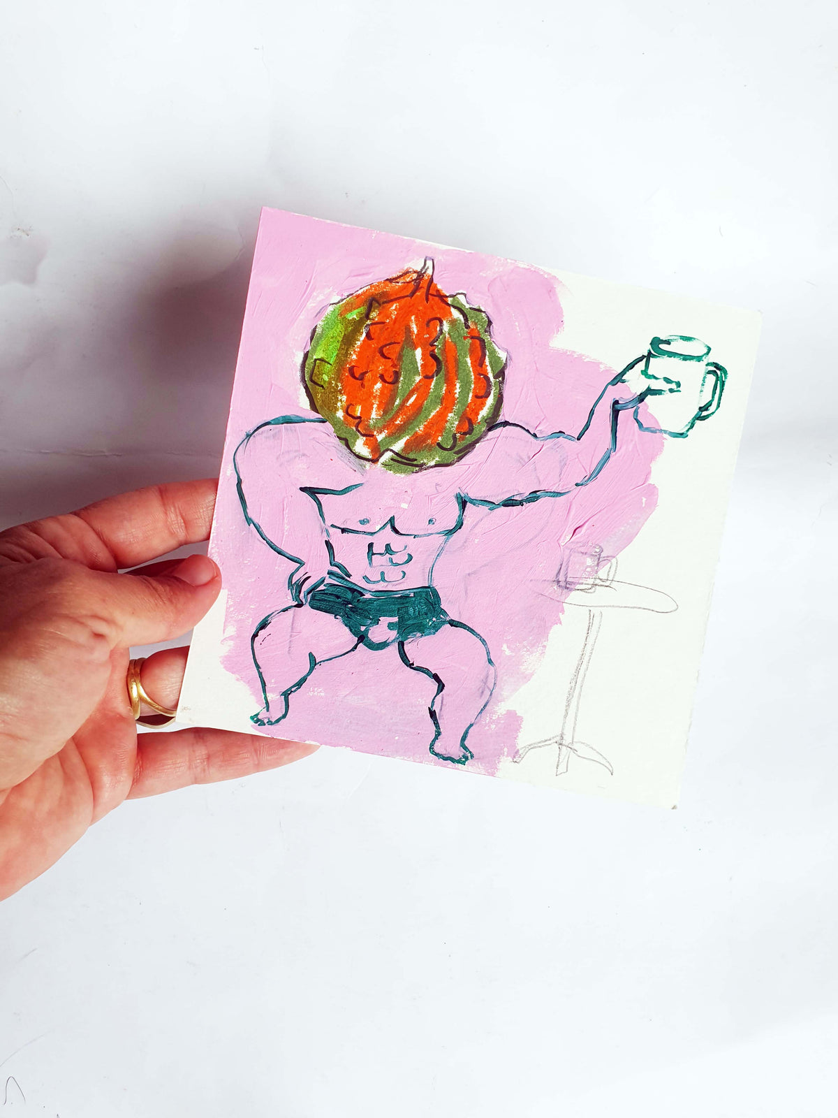 dessin original 15 x 15 tete de courge bodybuildé