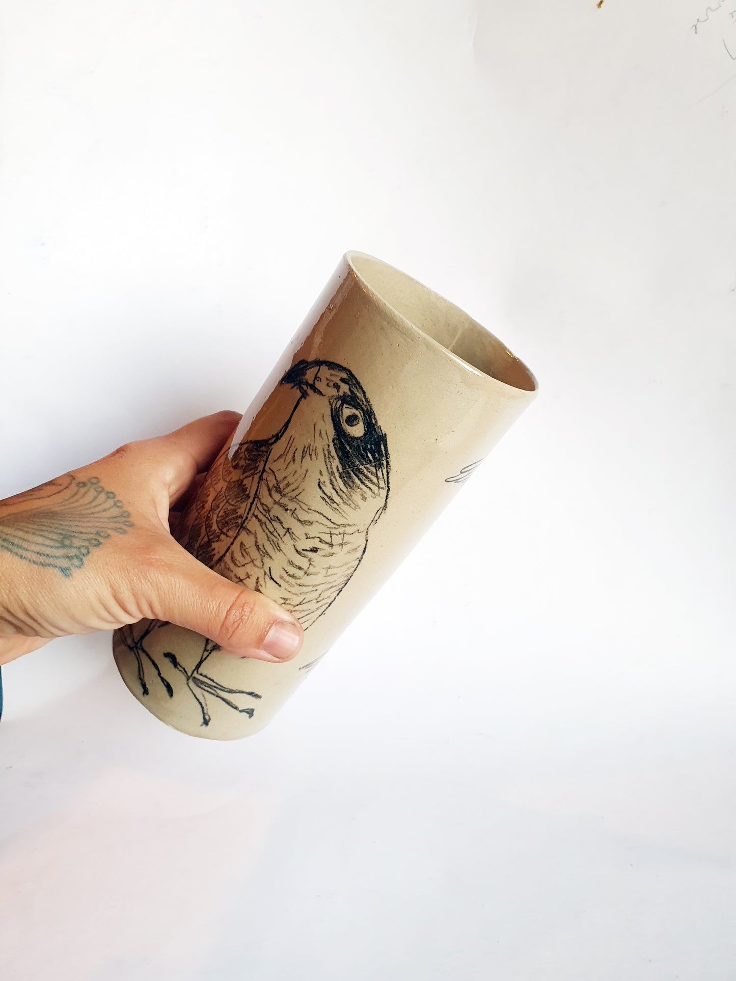 Vase cylindre / oiseaux n°1
