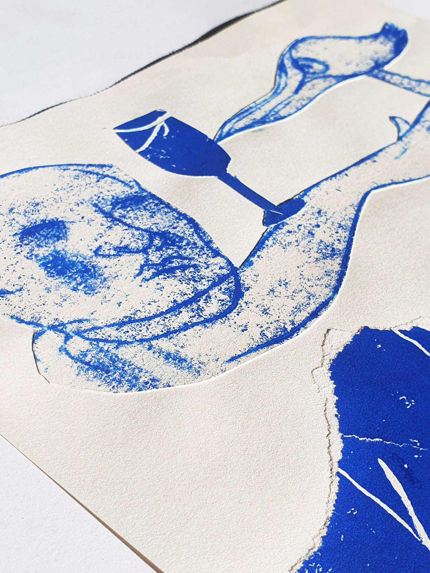 SÉRIE MONOTYPE BLEU / oiseau verre et toi