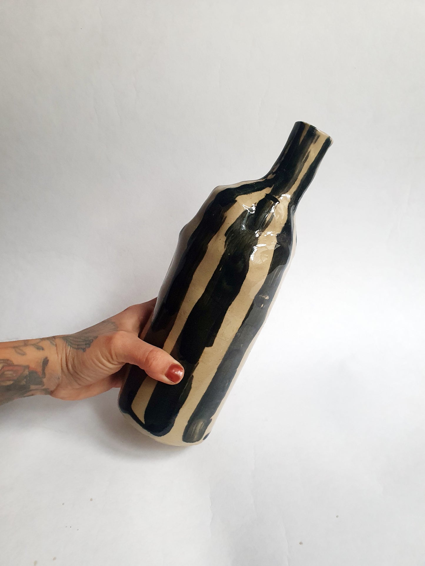 Vase Bouteille rayures beige et noir