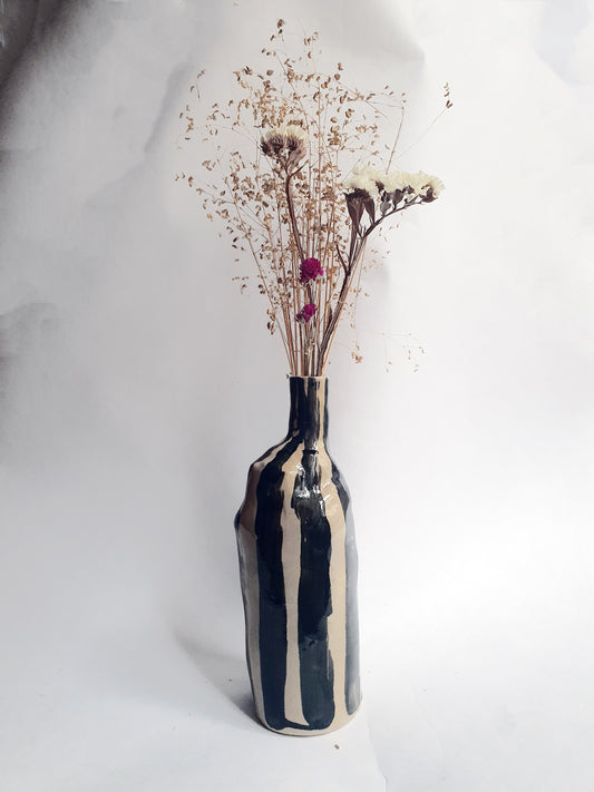 Vase Bouteille rayures beige et noir
