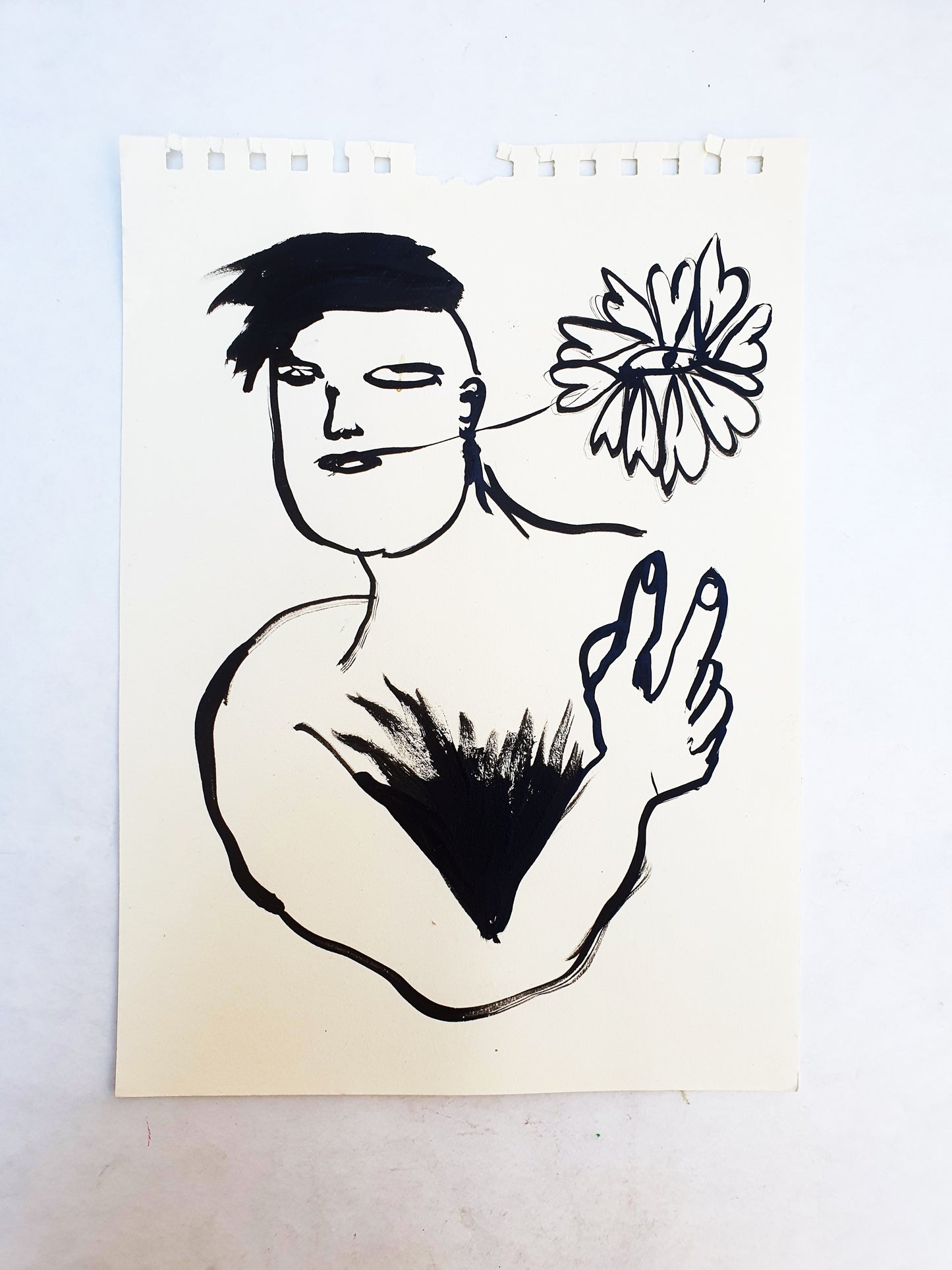 dessin A4 homme peace et fleur