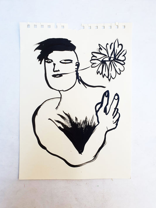dessin A4 homme peace et fleur