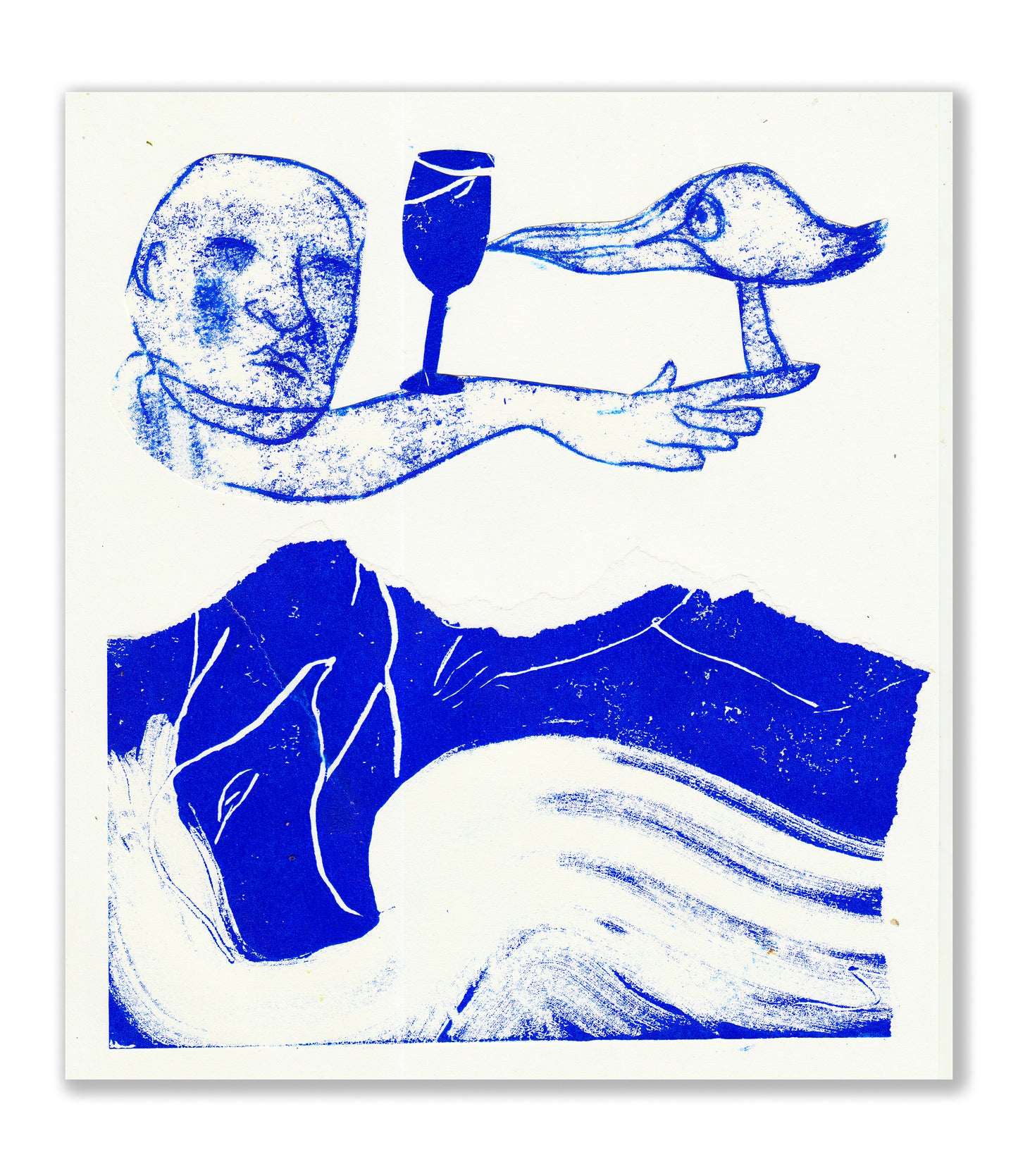 SÉRIE MONOTYPE BLEU / oiseau verre et toi